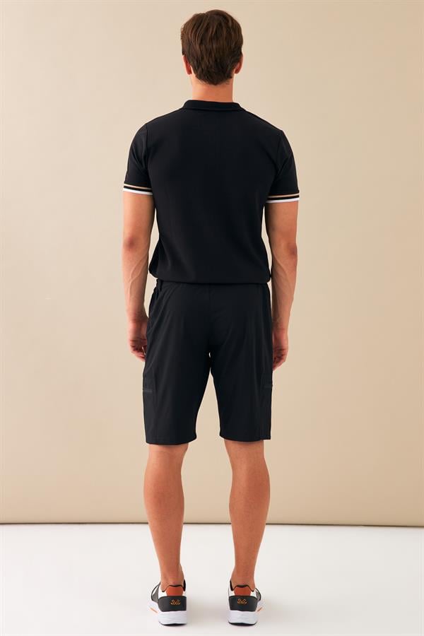 Escetic Siyah Erkek Regular Kalıp Nefes Alabilen Yazlık Esnek Spor Likra Kumaş Spor Şort B1492