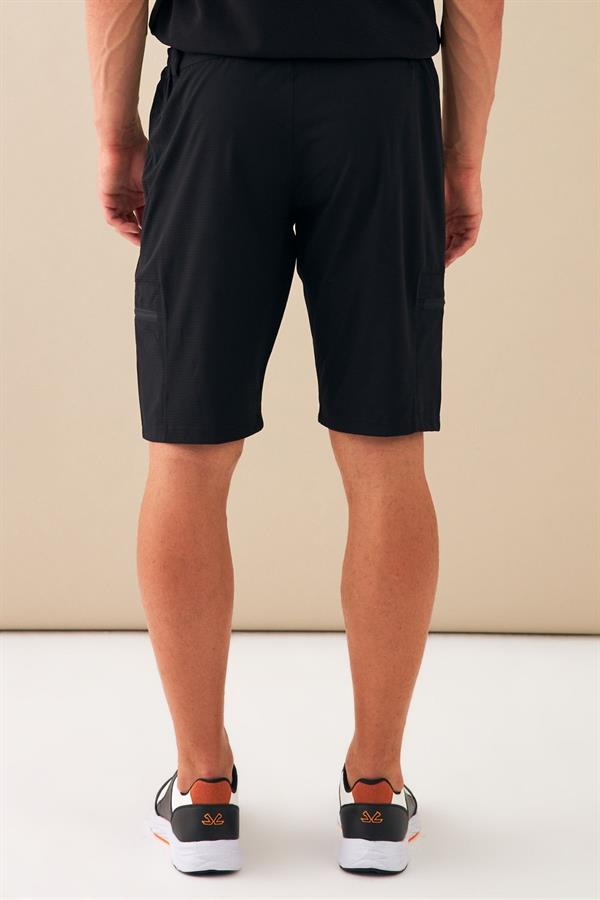Escetic Siyah Erkek Regular Kalıp Nefes Alabilen Yazlık Esnek Spor Likra Kumaş Spor Şort B1492
