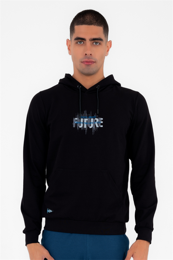 Escetic Siyah Erkek Slimfit Cepli 2 İplik 4 MEvsim Kapüşonlu Spor Sweat 0949