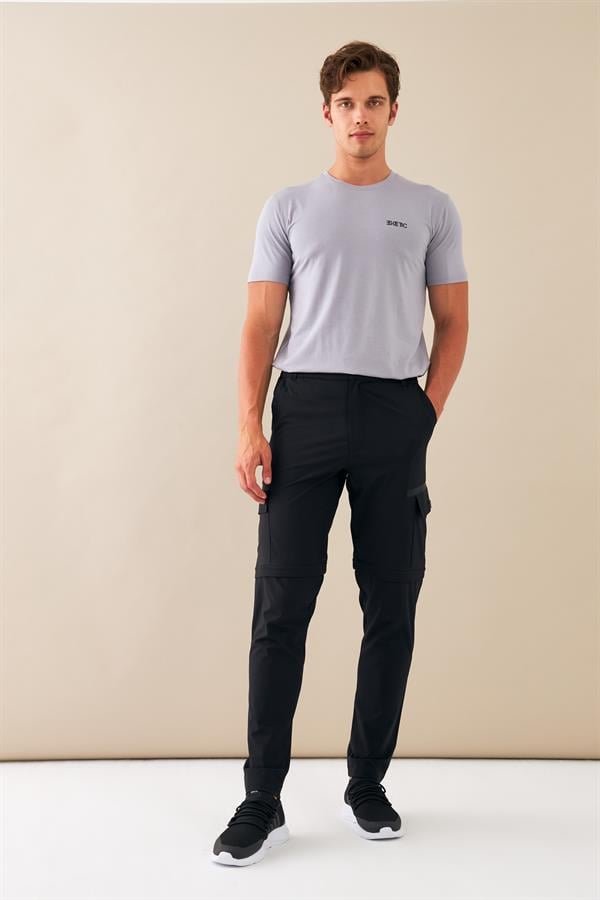 Escetic Siyah Erkek Regular Rahat Kalıp Yazlık Esnek Spor Likra Kumaş Şort Olabilen Spor Eşofman Altı S0000