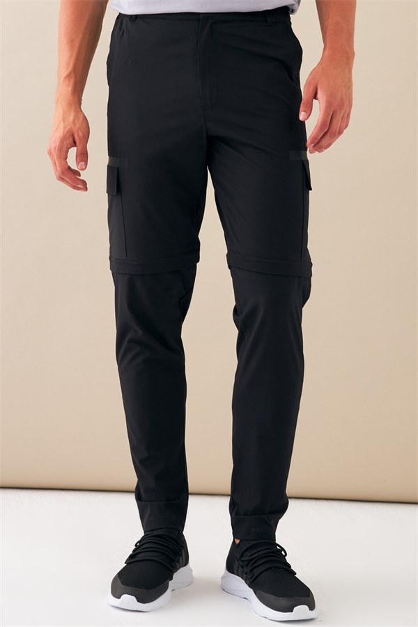 Escetic Siyah Erkek Regular Rahat Kalıp Yazlık Esnek Spor Likra Kumaş Şort Olabilen Spor Eşofman Altı S0000