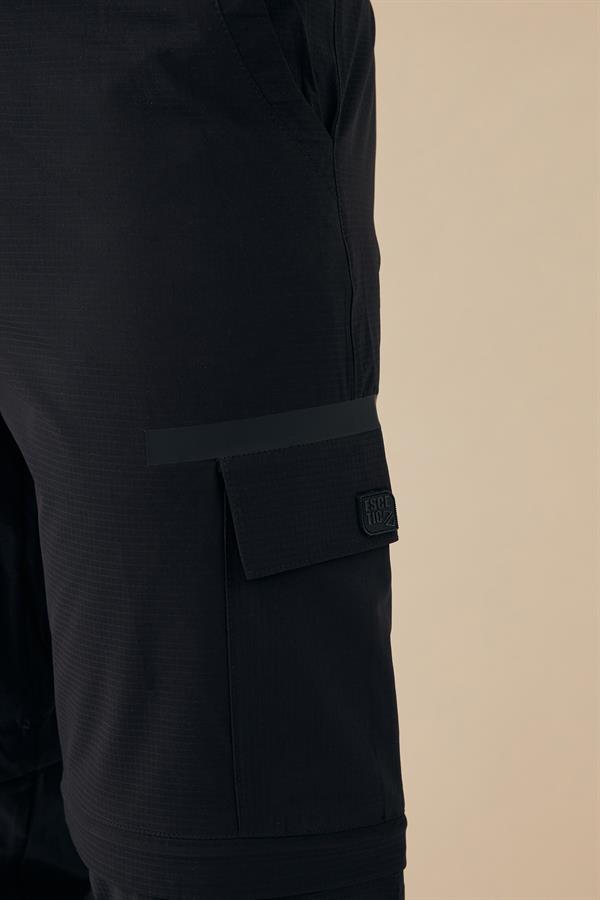 Escetic Siyah Erkek Regular Rahat Kalıp Yazlık Esnek Spor Likra Kumaş Şort Olabilen Spor Eşofman Altı S0000