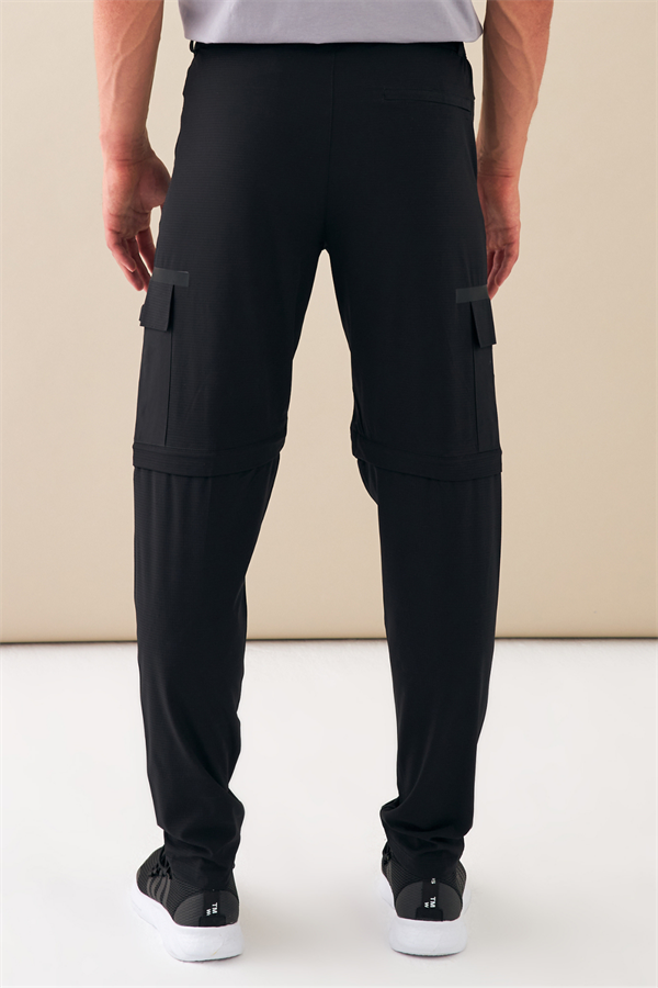 Escetic Siyah Erkek Regular Rahat Kalıp Yazlık Esnek Spor Likra Kumaş Şort Olabilen Spor Eşofman Altı S0000