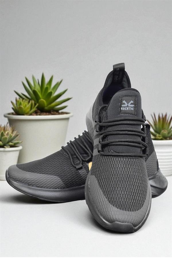 Escetic Siyah Erkek Sneaker, Nefes Alabilen Erkek Spor Ayakkabı, Hafif Yürüyüş Ayakkabısı AY0006