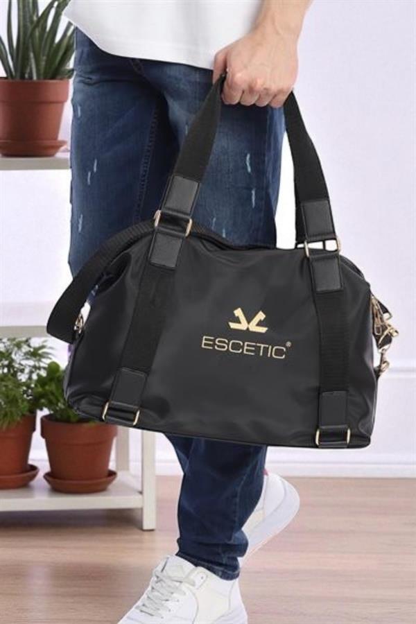 Escetic Siyah Gold Unisex Su Geçirmez Omuz Askılı Spor Fitness Seyahat Çanta C5004