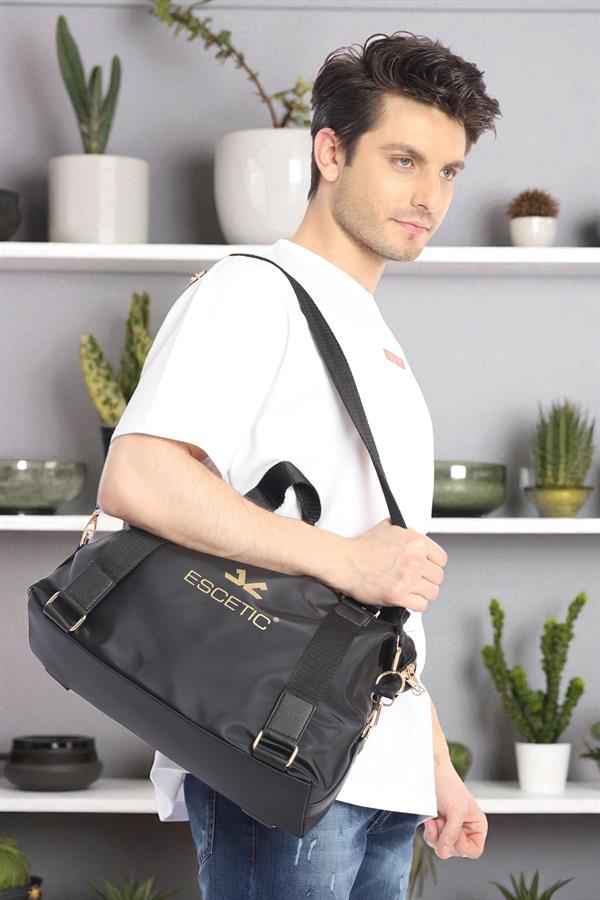 Escetic Siyah Gold Unisex Su Geçirmez Omuz Askılı Spor Fitness Seyahat Çanta C5004