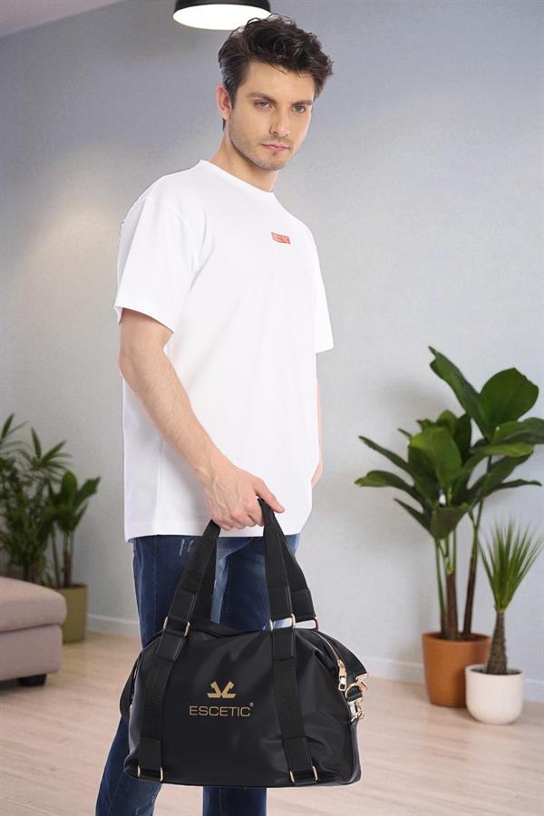 Escetic Siyah Gold Unisex Su Geçirmez Omuz Askılı Spor Fitness Seyahat Çanta C5004