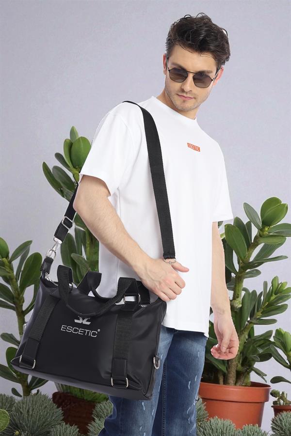 Escetic Siyah Gümüş Unisex Su Geçirmez Omuz Askılı Spor Fitness Seyahat Çanta C5004