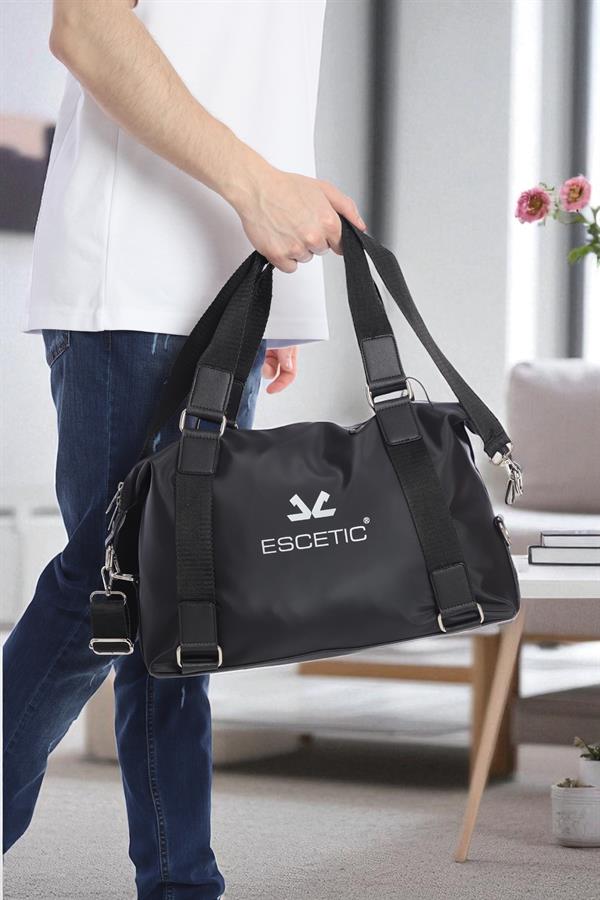 Escetic Siyah Gümüş Unisex Su Geçirmez Omuz Askılı Spor Fitness Seyahat Çanta C5004