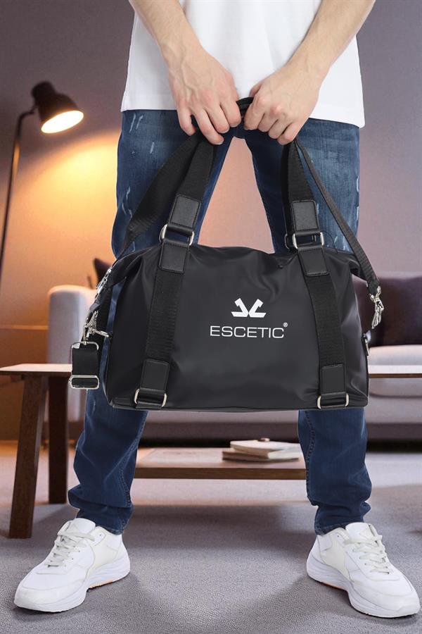 Escetic Siyah Gümüş Unisex Su Geçirmez Omuz Askılı Spor Fitness Seyahat Çanta C5004