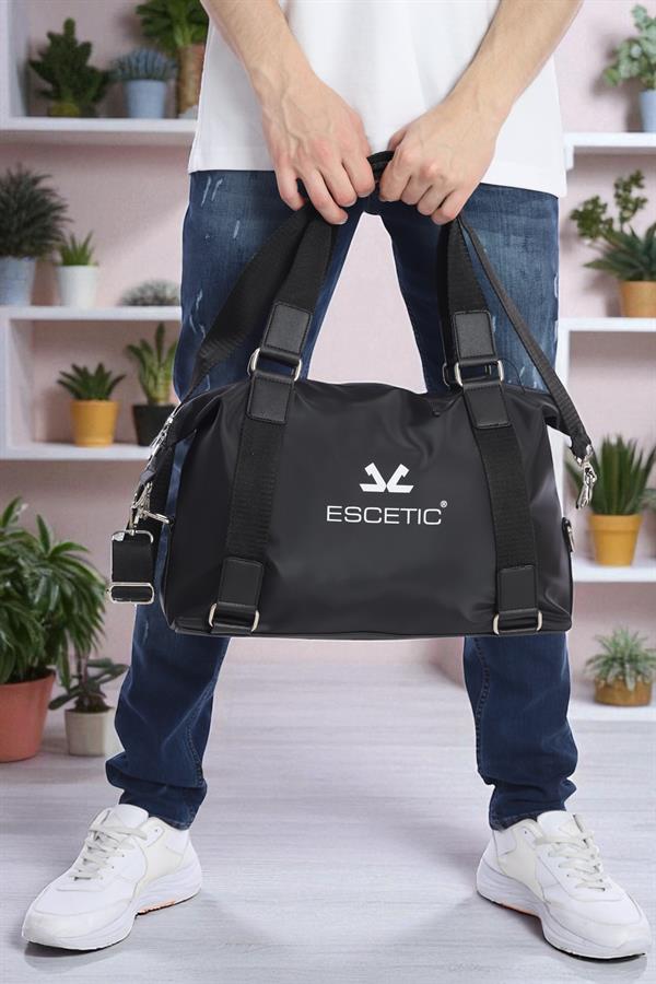 Escetic Siyah Gümüş Unisex Su Geçirmez Omuz Askılı Spor Fitness Seyahat Çanta C5004