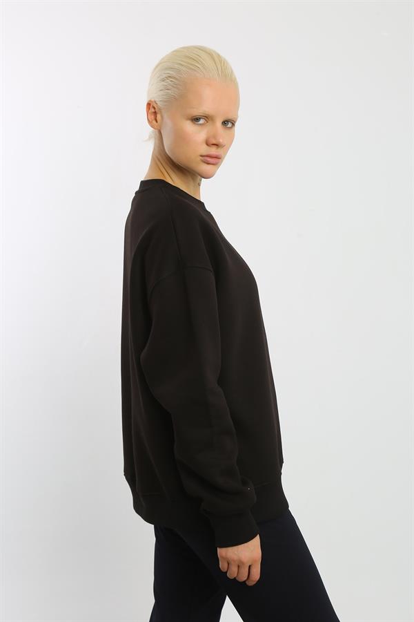 Escetic Siyah İçi Polarlı 3 İplik Oversize Kadın Sweatshirt T0129