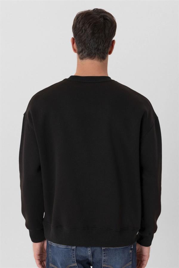 Escetic Siyah İçi Polarlı 3 İplik Oversize Erkek Sweatshirt T0129