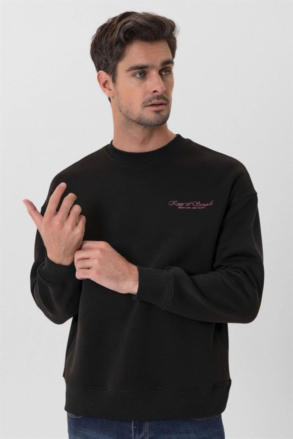 Escetic Siyah İçi Polarlı 3 İplik Oversize Erkek Sweatshirt T0129