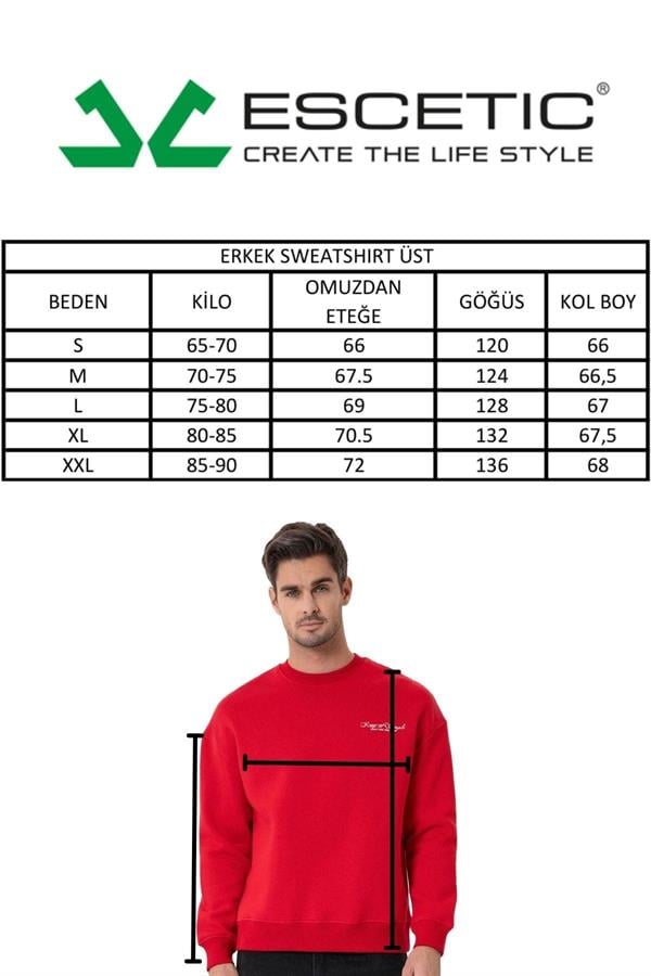 Escetic Lacivert İçi Polarlı 3 İplik Oversize Erkek Sweatshirt T0129
