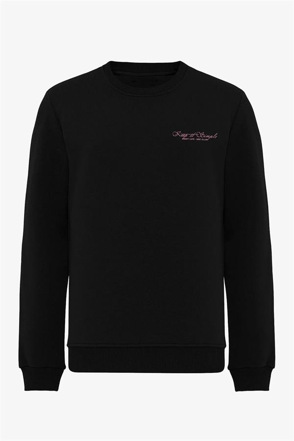 Escetic Siyah İçi Polarlı 3 İplik Oversize Erkek Sweatshirt T0129