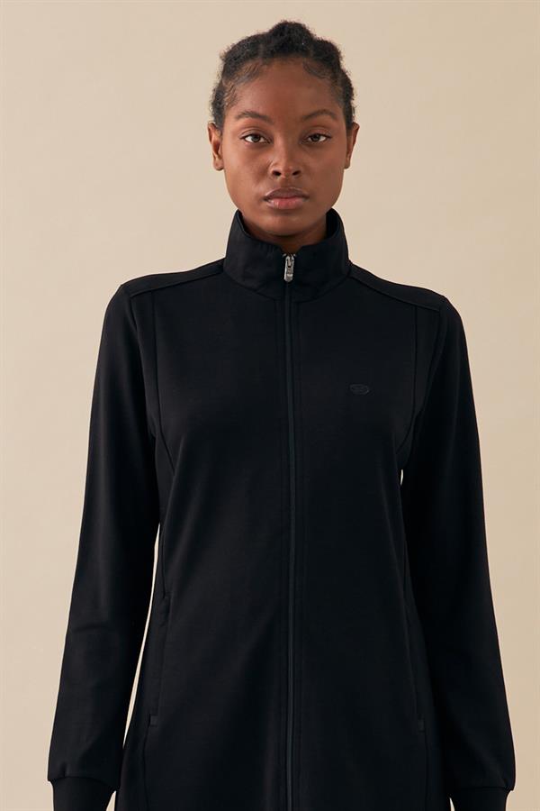 Escetic Siyah Kadın Dik Yaka Nefes Alabilen 2 İplik 4 Mevsim Spor Tunik Eşofman Takım 6725