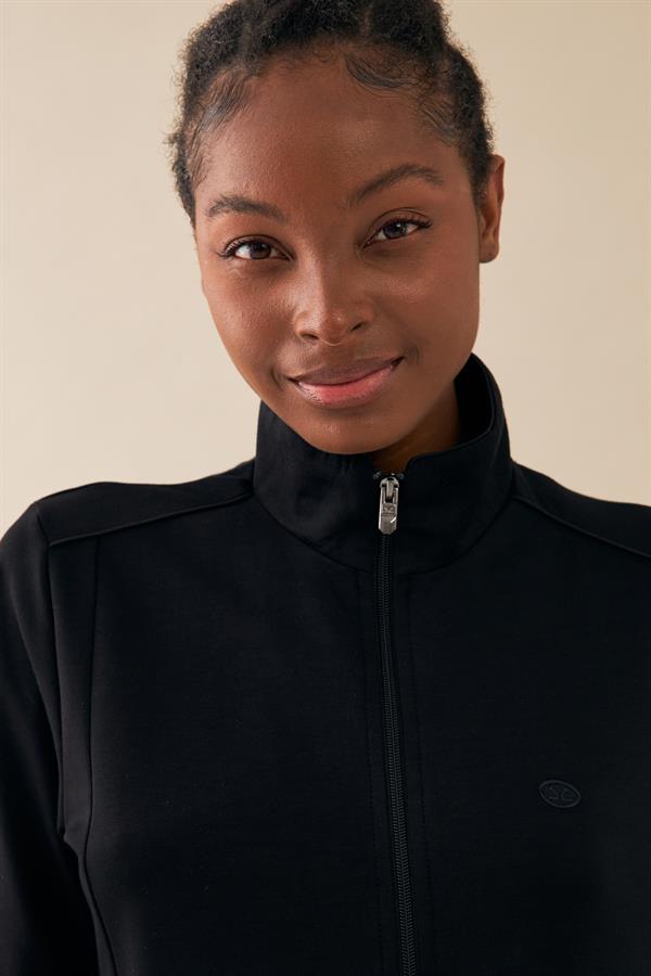 Escetic Siyah Kadın Dik Yaka Nefes Alabilen 2 İplik 4 Mevsim Spor Tunik Eşofman Takım 6725