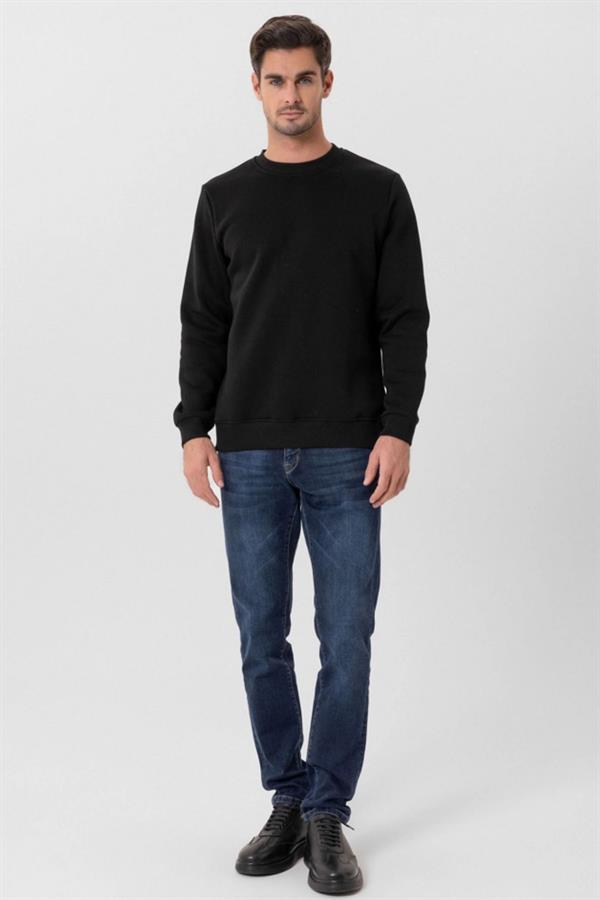 Escetic Siyah Kalın İçi Polarlı O Yaka Regular Kalıp Kışlık Erkek Sweatshirt T0137