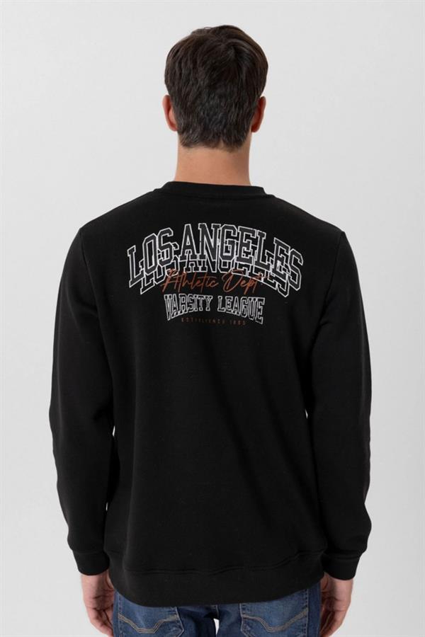 Escetic Siyah Kalın İçi Polarlı O Yaka Regular Kalıp Kışlık Erkek Sweatshirt T0137