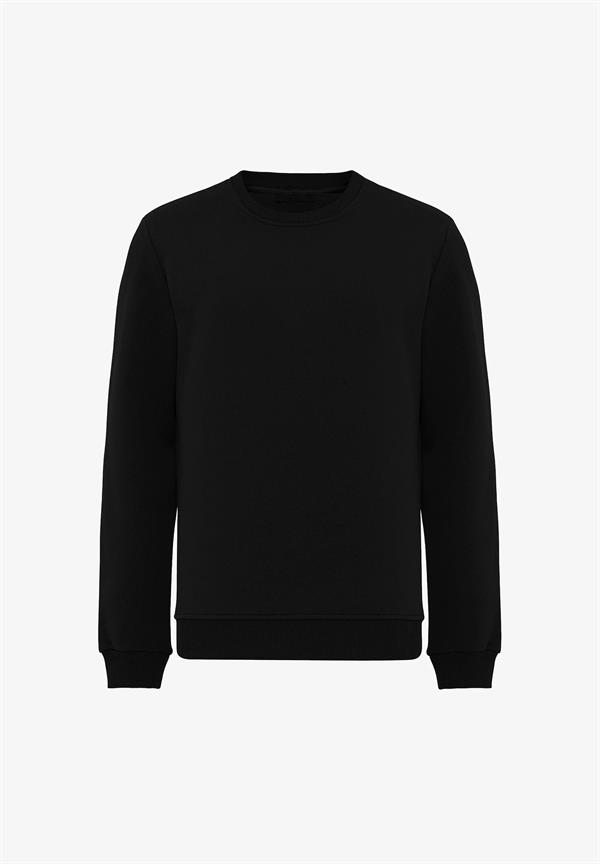 Escetic Siyah Kalın İçi Polarlı O Yaka Regular Kalıp Kışlık Erkek Sweatshirt T0137