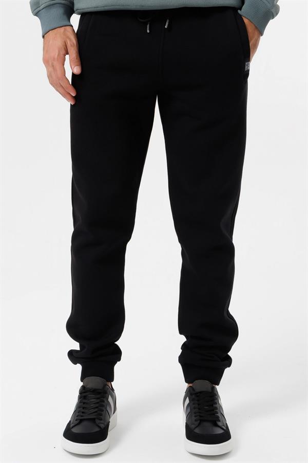 Escetic Siyah Kışlık Kalın 3 İplik Lastik Paça Slimfit Erkek Eşofman Altı B1127