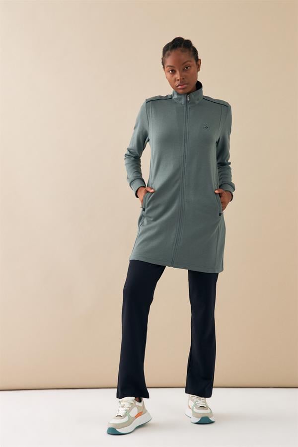Escetic Su Yeşili Kadın Dik Yaka Nefes Alabilen Modal Kumaş 4 Mevsim Spor Tunik Eşofman Takım 6725