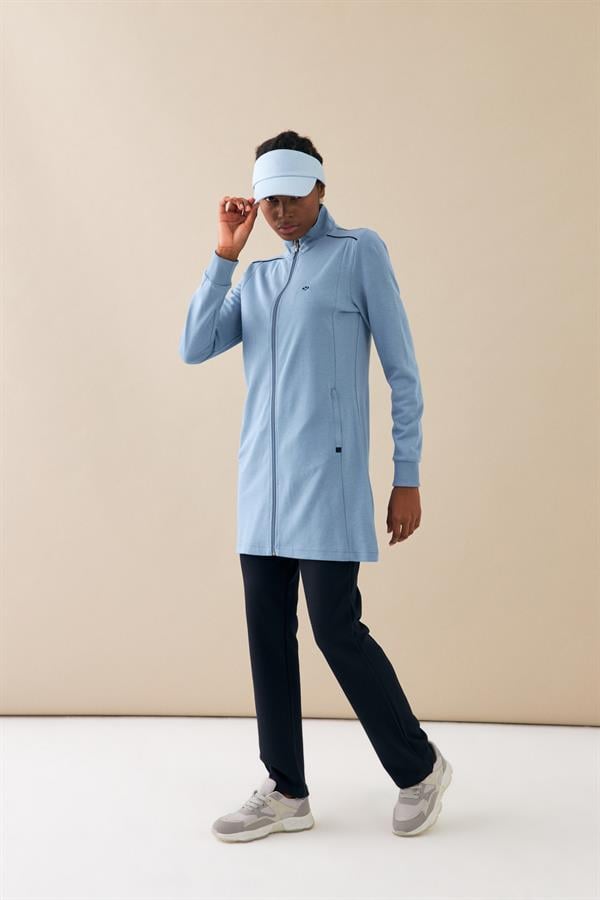 Escetic Soluk Denim Kadın Dik Yaka Nefes Alabilen Modal Kumaş 4 Mevsim Spor Tunik Eşofman Takım 6725