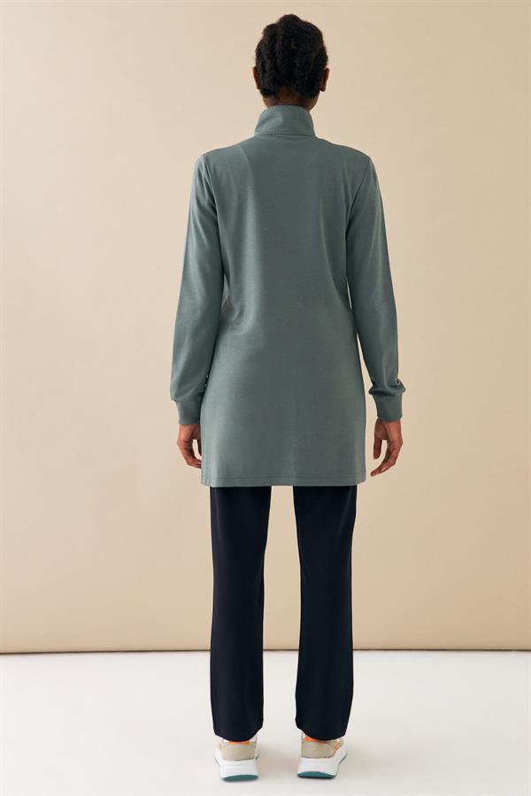 Escetic Su Yeşili Kadın Dik Yaka Nefes Alabilen Modal Kumaş 4 Mevsim Spor Tunik Eşofman Takım 6725