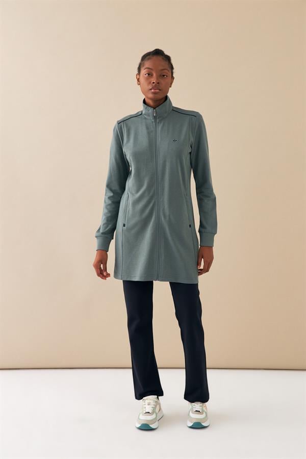 Escetic Su Yeşili Kadın Dik Yaka Nefes Alabilen Modal Kumaş 4 Mevsim Spor Tunik Eşofman Takım 6725