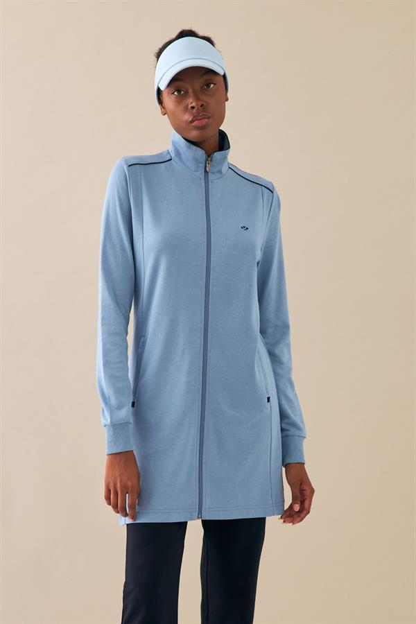 Escetic Soluk Denim Kadın Dik Yaka Nefes Alabilen Modal Kumaş 4 Mevsim Spor Tunik Eşofman Takım 6725