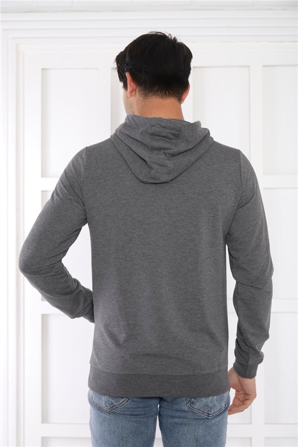 Escetic Erkek Slimfit G3 Melanj Cepli, 2 İplik Kapüşonlu Spor Sweatshirt 0949