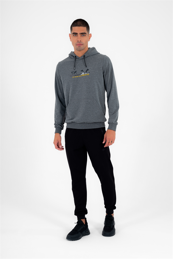 Escetic Erkek Slimfit G3 Melanj Cepli, 2 İplik Kapüşonlu Spor Sweatshirt 0950