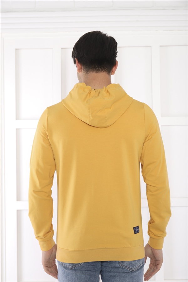 Escetic Erkek Slimfit Hardal Cepli, 2 İplik Kapüşonlu Spor Sweatshirt 0950