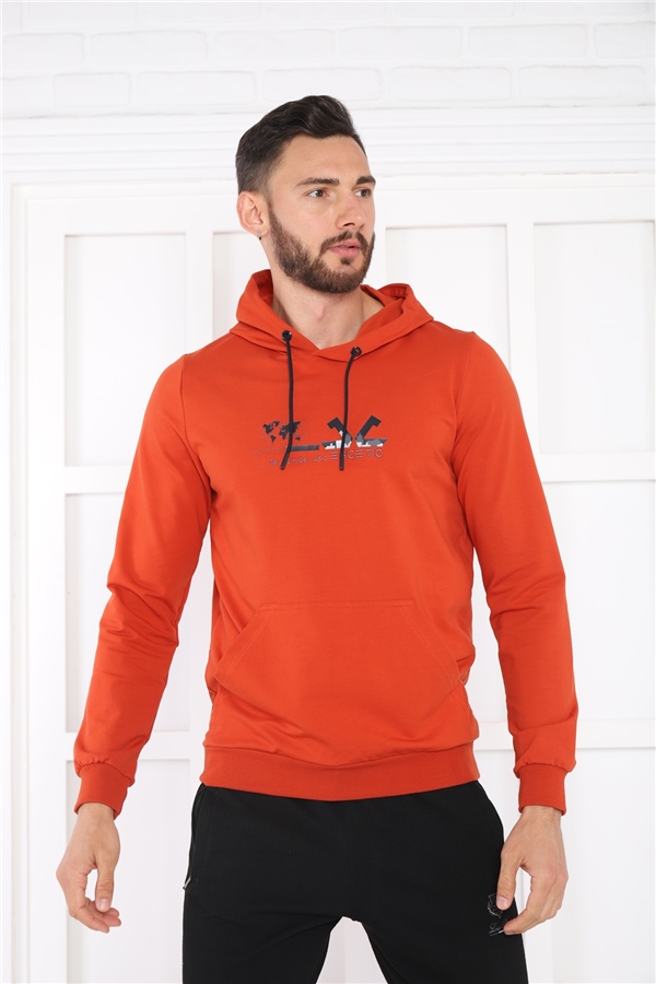 Escetic Erkek Slimfit Kiremit Cepli, 2 İplik Kapüşonlu Spor Sweatshirt 0950