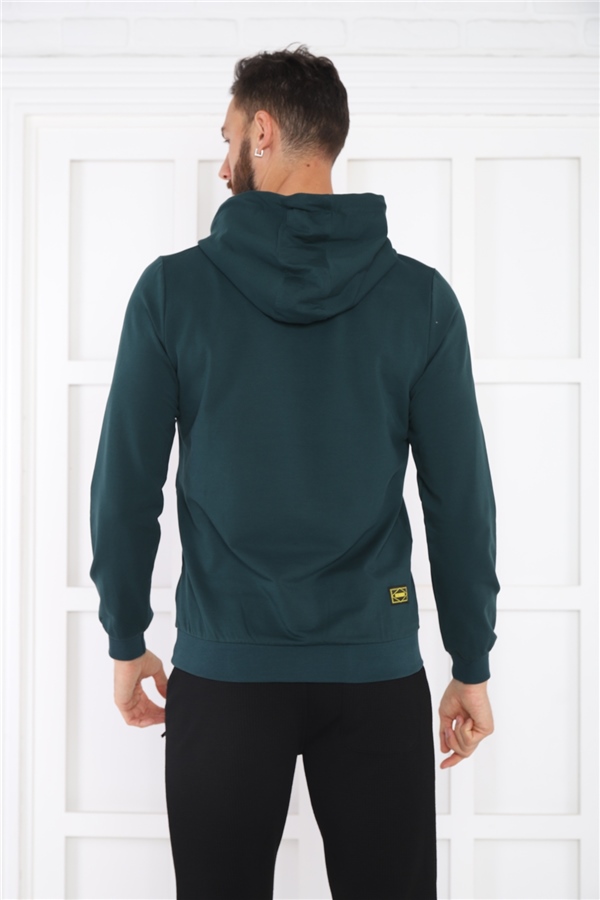 Escetic Erkek Slimfit Yeşil Cepli, 2 İplik Kapüşonlu Spor Sweatshirt 0950