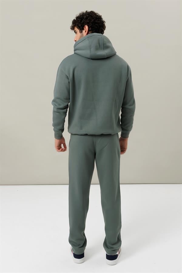 Escetic Su Yeşili Polarlı Rahat Kalıp Kalın Kışlık Erkek Eşofman Takımı A3138