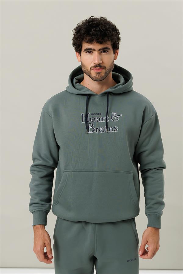 Escetic Su Yeşili Polarlı Rahat Kalıp Kalın Kışlık Erkek Eşofman Takımı A3138