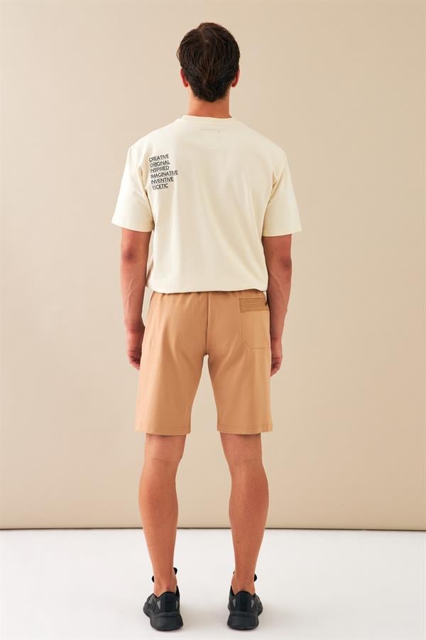 Escetic Taba Erkek Casual Rahat Kalıp Nefes Alabilen Pamuklu Drops İnterlok Kumaş Spor Şort B1511