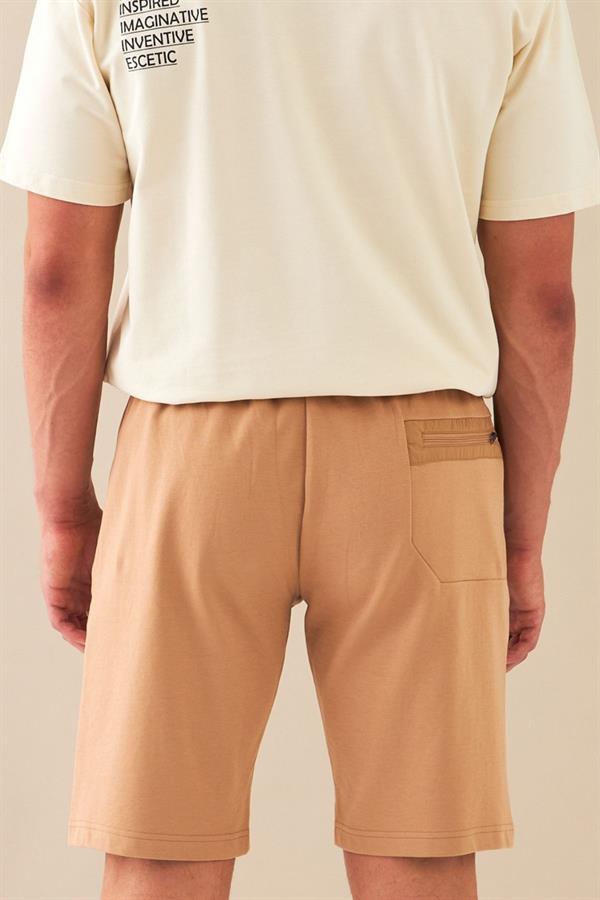 Escetic Taba Erkek Casual Rahat Kalıp Nefes Alabilen Pamuklu Drops İnterlok Kumaş Spor Şort B1511