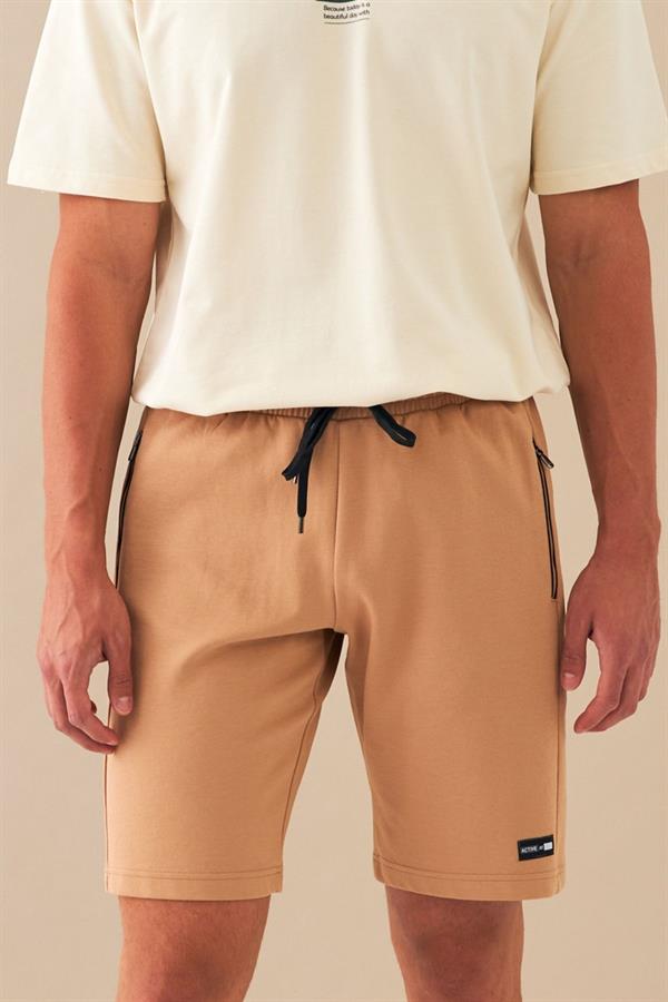 Escetic Taba Erkek Casual Rahat Kalıp Nefes Alabilen Pamuklu Drops İnterlok Kumaş Spor Şort B1511