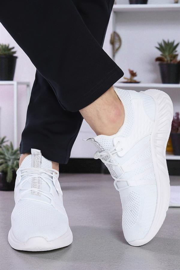 Escetic Triko Beyaz Erkek Sneaker, Nefes Alabilen Erkek Spor Ayakkabı, Hafif Yürüyüş Ayakkabısı AY0007