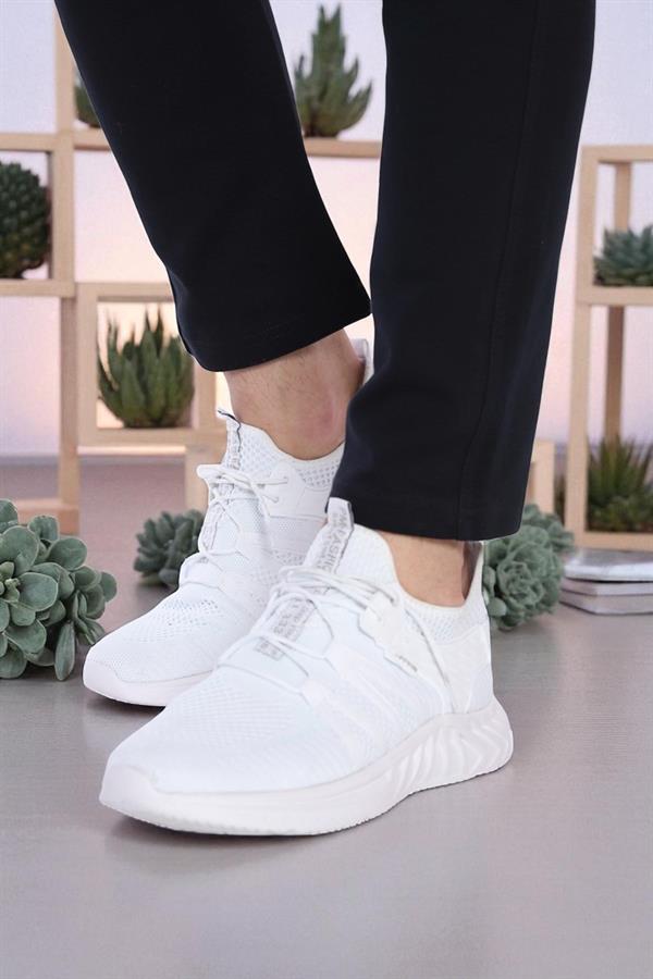 Escetic Triko Beyaz Erkek Sneaker, Nefes Alabilen Erkek Spor Ayakkabı, Hafif Yürüyüş Ayakkabısı AY0007
