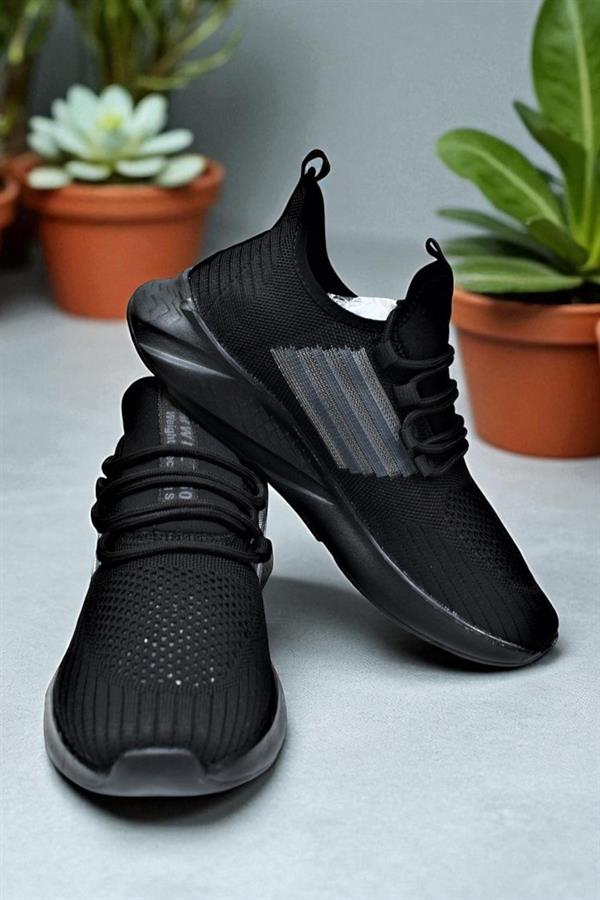 Escetic Triko Siyah Erkek Sneaker, Nefes Alabilen Erkek Spor Ayakkabı, Hafif Yürüyüş Ayakkabısı AY0002