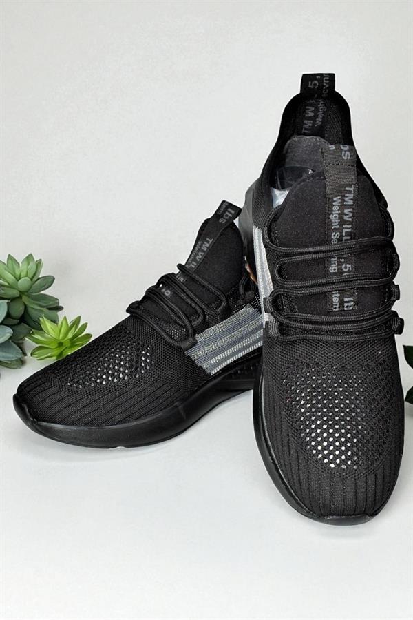 Escetic Triko Siyah Erkek Sneaker, Nefes Alabilen Erkek Spor Ayakkabı, Hafif Yürüyüş Ayakkabısı AY0002