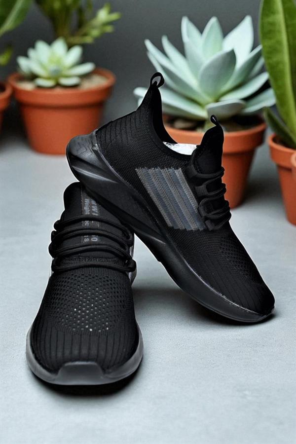 Escetic Triko Siyah Erkek Sneaker, Nefes Alabilen Erkek Spor Ayakkabı, Hafif Yürüyüş Ayakkabısı AY0002