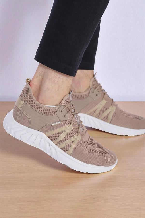 Escetic Triko Sütlü Kahve Erkek Sneaker, Nefes Alabilen Erkek Spor Ayakkabı, Hafif Yürüyüş Ayakkabısı AY0007