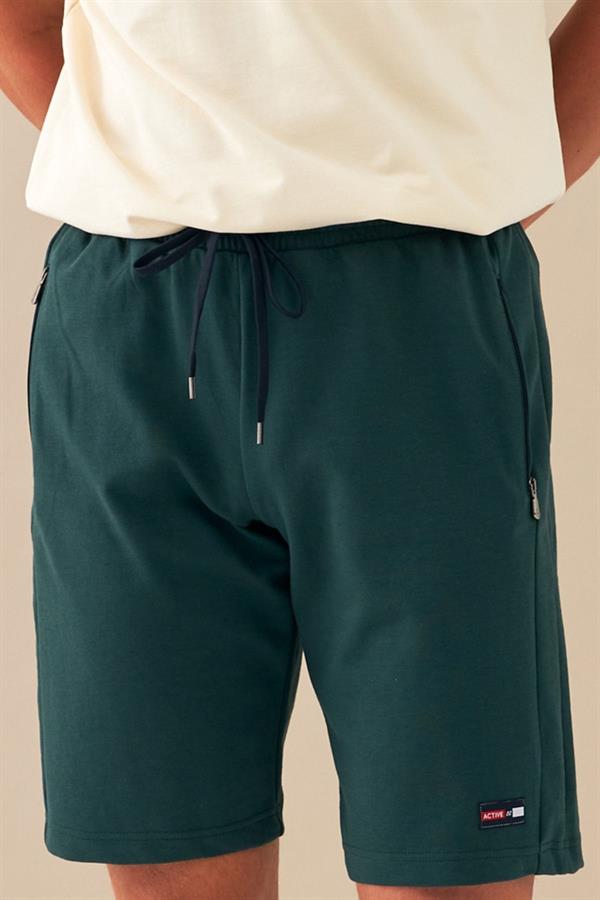 Escetic Yeşil Erkek Casual Rahat Kalıp Nefes Alabilen Pamuklu Drops İnterlok Kumaş Spor Şort B1511