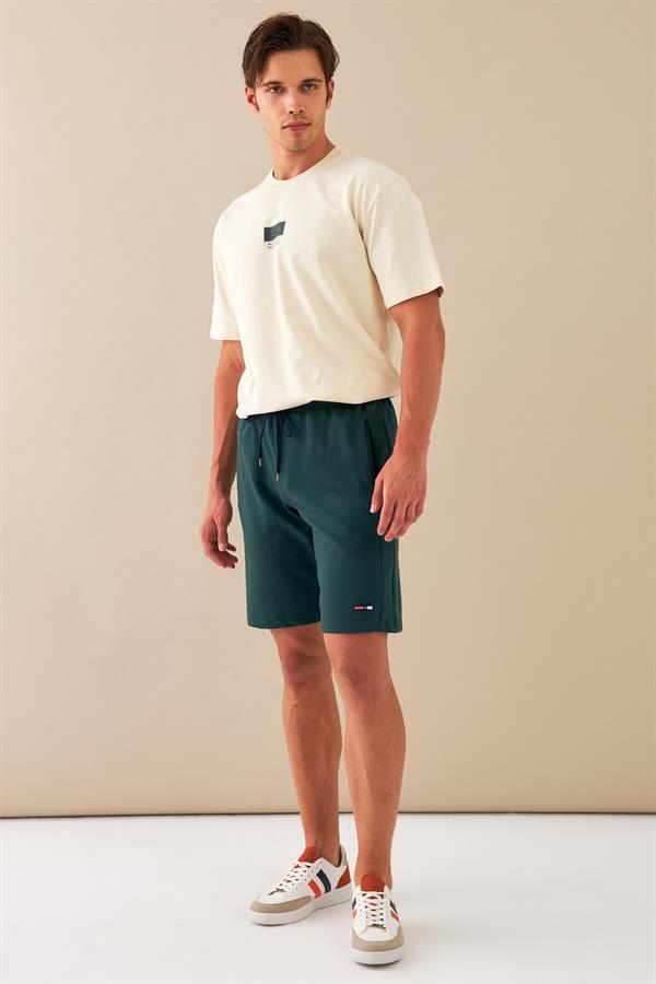 Escetic Yeşil Erkek Casual Rahat Kalıp Nefes Alabilen Pamuklu Drops İnterlok Kumaş Spor Şort B1511