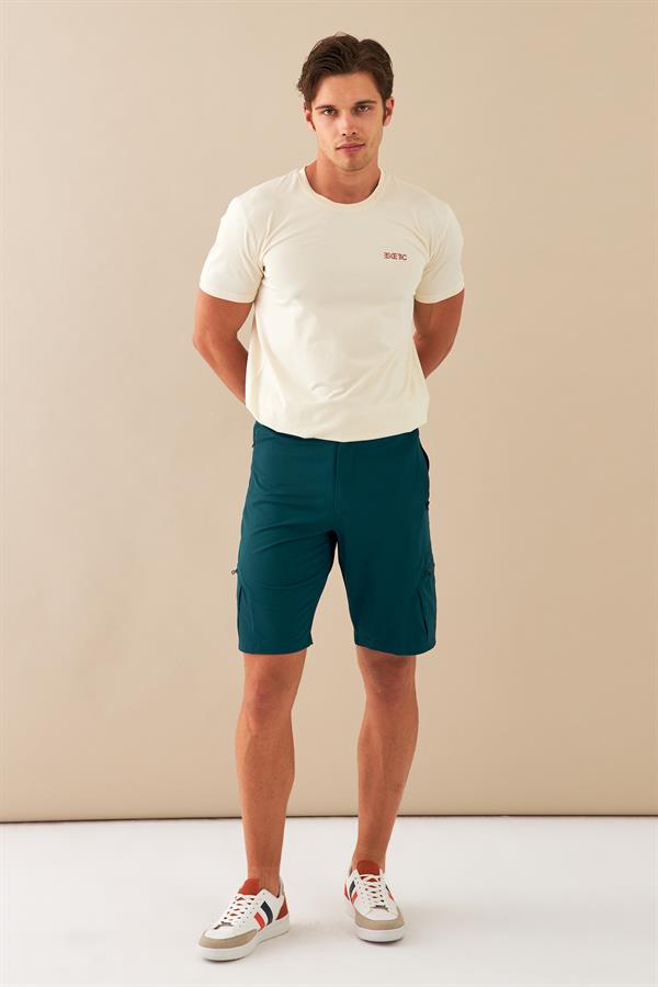 Escetic Yeşil Erkek Regular Kalıp Nefes Alabilen Yazlık Esnek Spor Likra Kumaş Spor Şort B1492